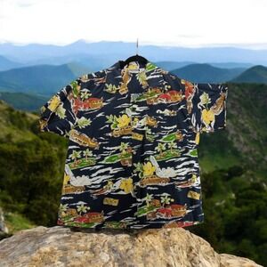 Reservoir Hawaiian Shirt‎ Mens Large Blue Navy Beach Surrfer Print Short Sleeve